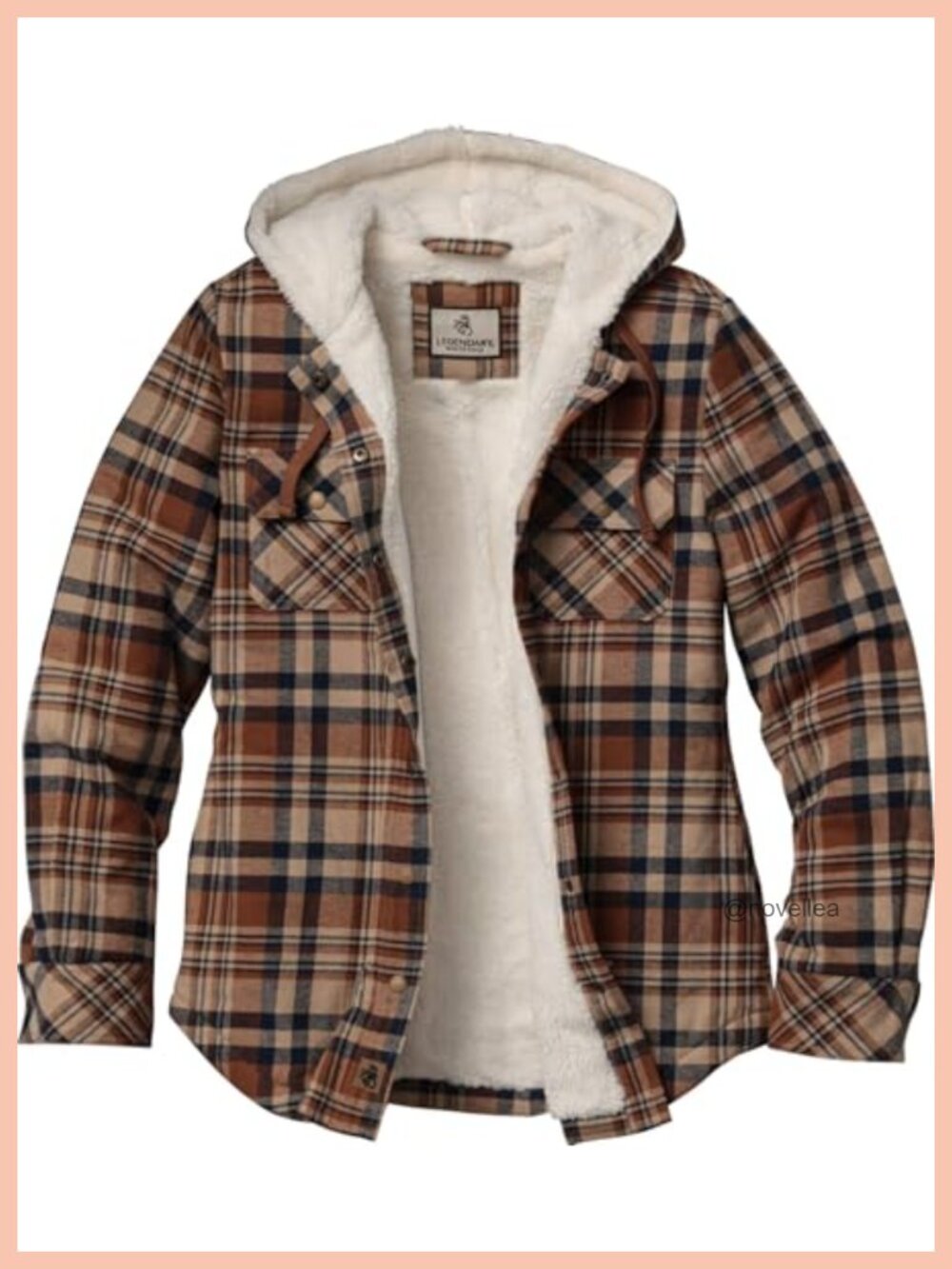 Sherpa Lined Hooded Shirt Jacket Snap Front Plaid Cotton Flannel